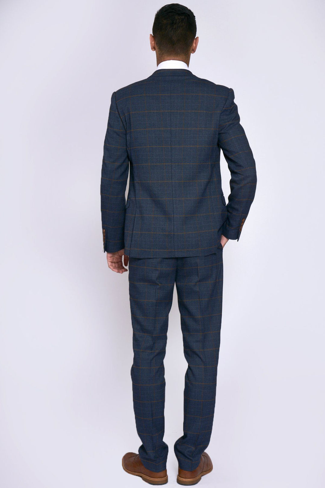 Jenson Marine Navy Check Suit With Double Breasted Waistcoat