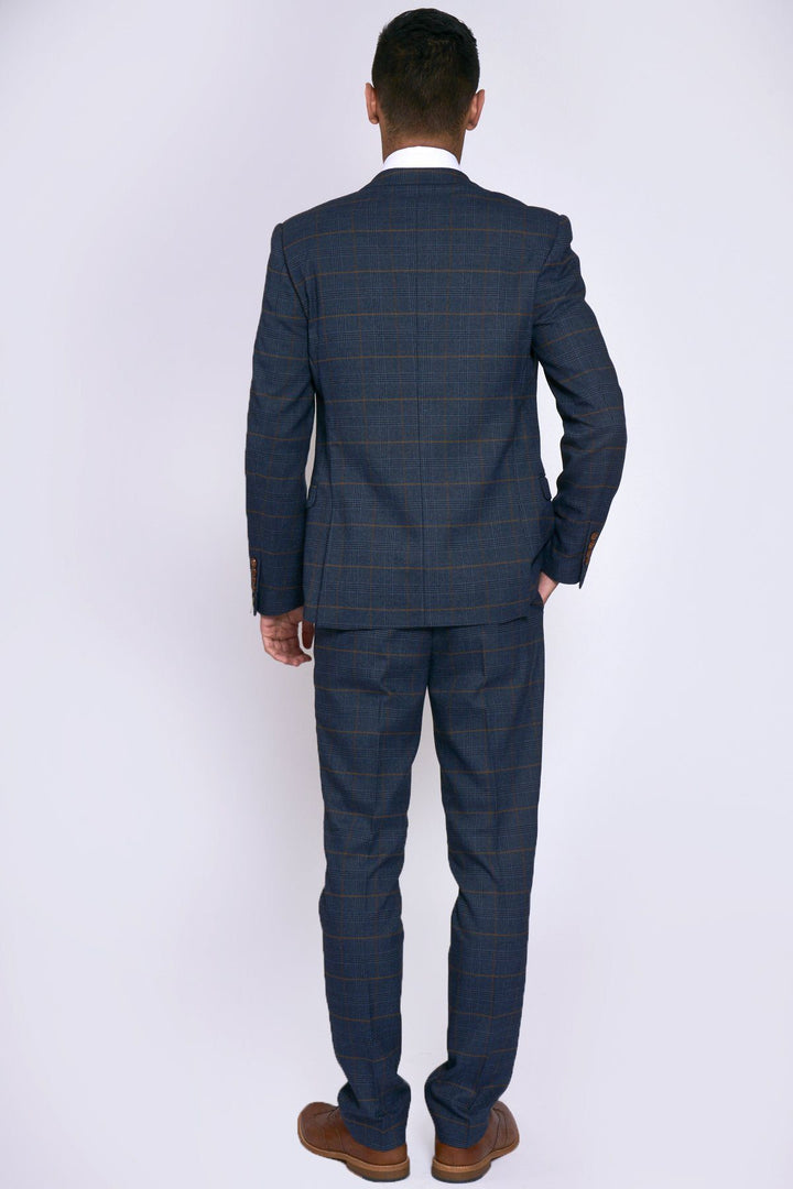 Jenson Marine Navy Check Suit With Double Breasted Waistcoat