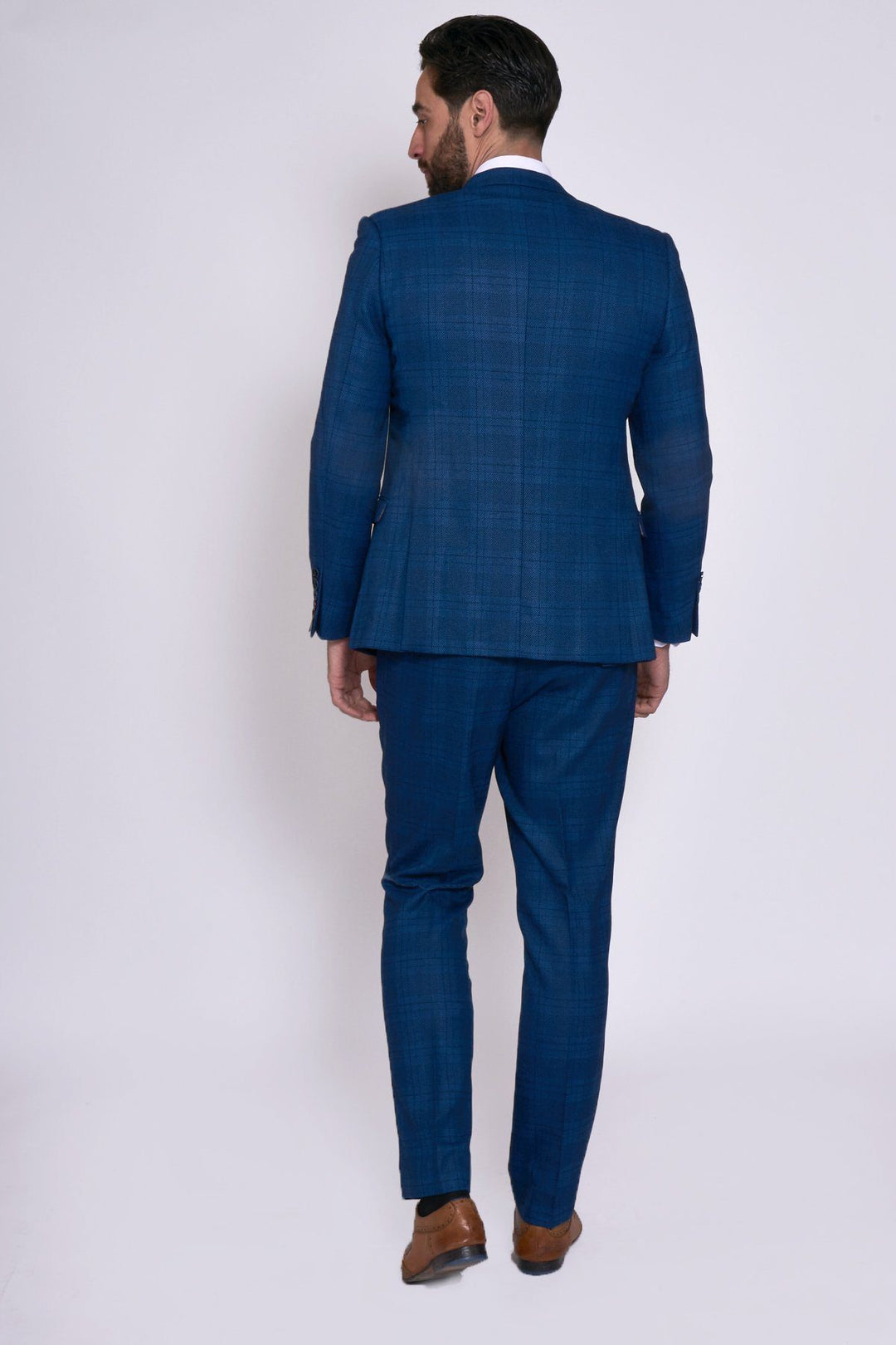 Jerry Blue Check Suit With Single Breasted Waistcoat