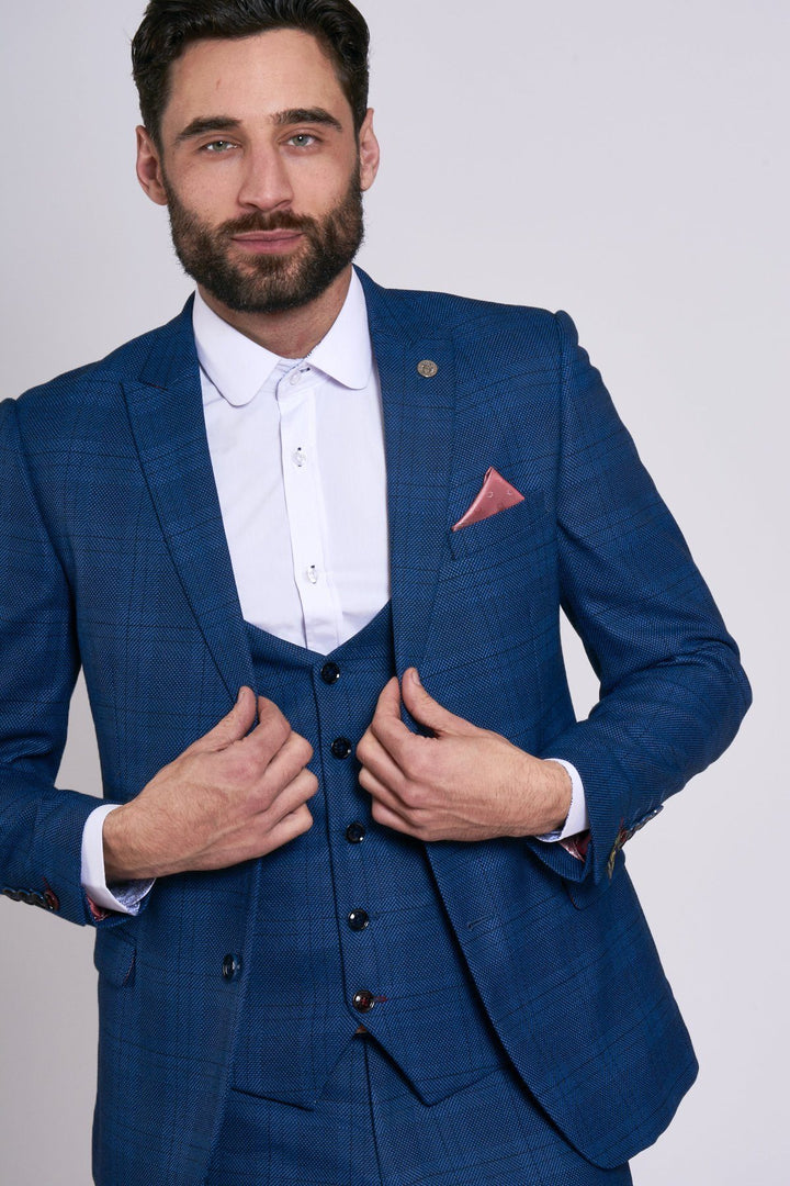 Jerry Blue Check Suit With Single Breasted Waistcoat