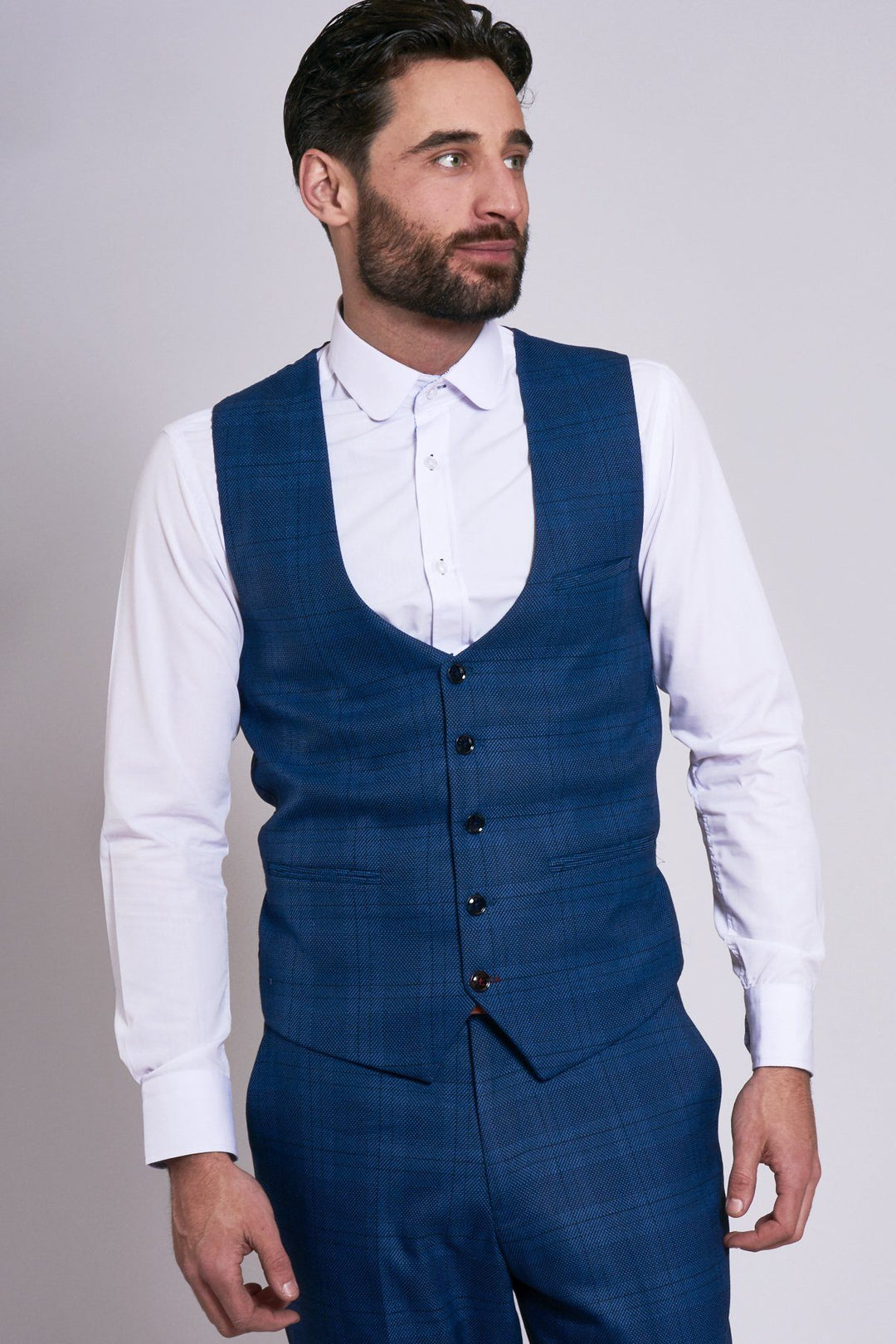 Jerry Blue Check Suit With Single Breasted Waistcoat