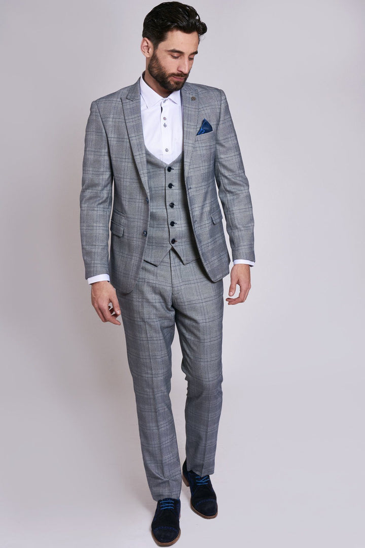 Jerry Grey Check Suit With Single Breasted Waistcoat