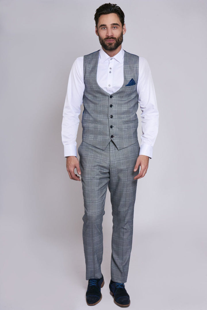 Jerry Grey Check Suit With Single Breasted Waistcoat
