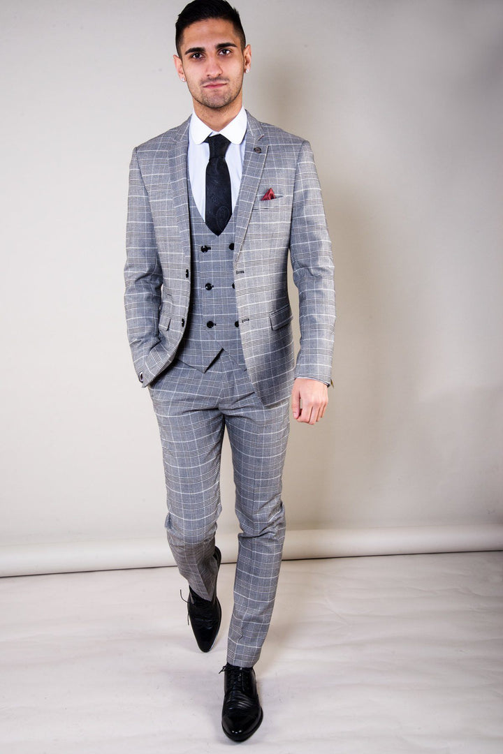Ross Grey Check Three Piece Suit