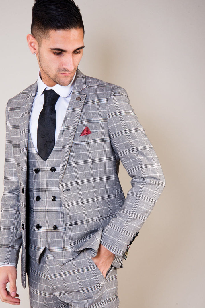 Ross Grey Check Three Piece Suit