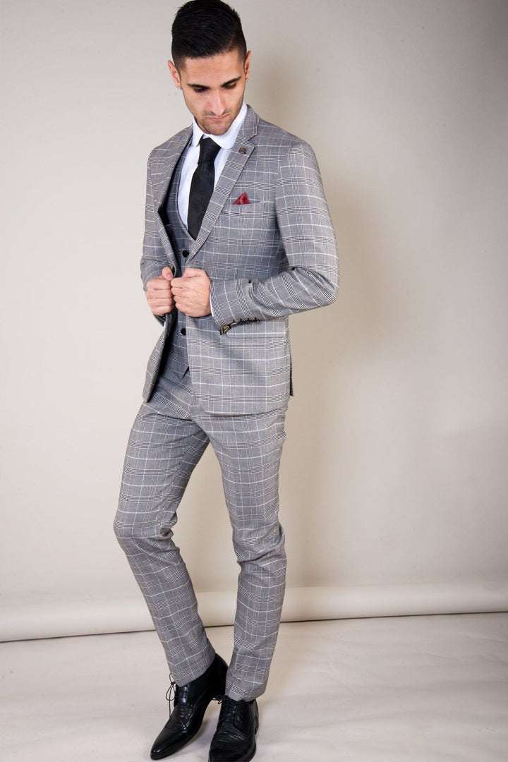 Ross Grey Check Three Piece Suit