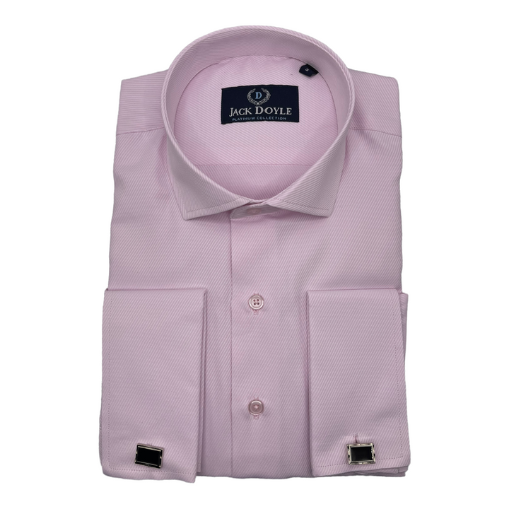 Formal Ribbed Light Pink Shirt With French Cuff