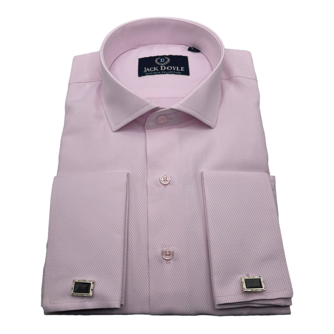 Formal Ribbed Light Pink Shirt With French Cuff