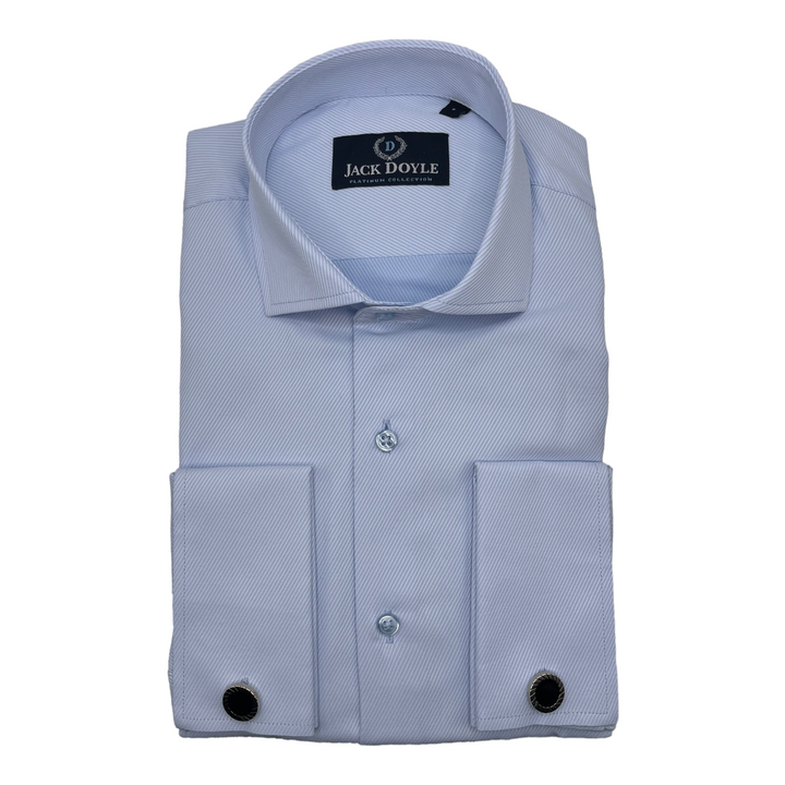 Formal Ribbed Sky Blue Shirt With French Cuff