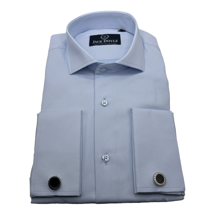 Formal Ribbed Sky Blue Shirt With French Cuff