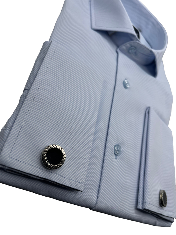 Formal Ribbed Sky Blue Shirt With French Cuff