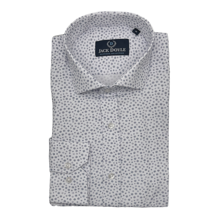 Navy Flower Textured White Shirt