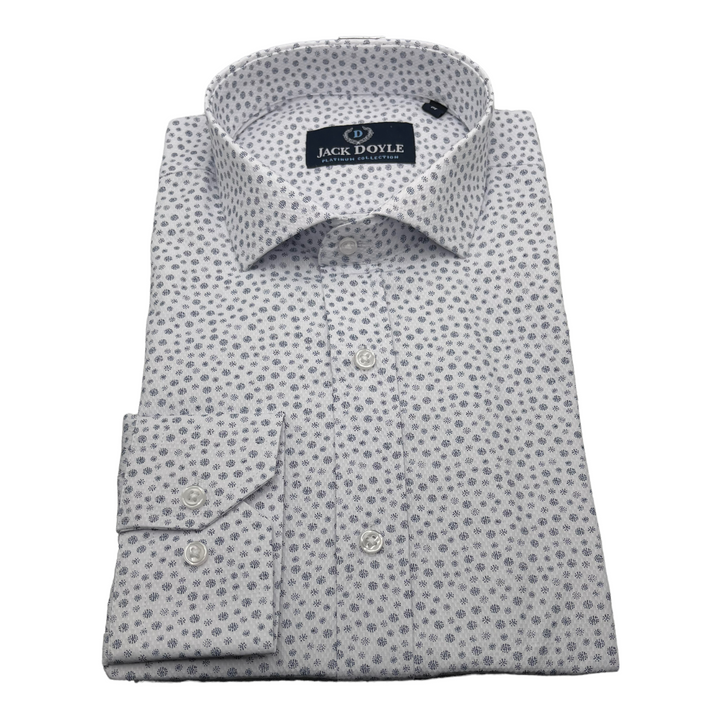 Navy Flower Textured White Shirt