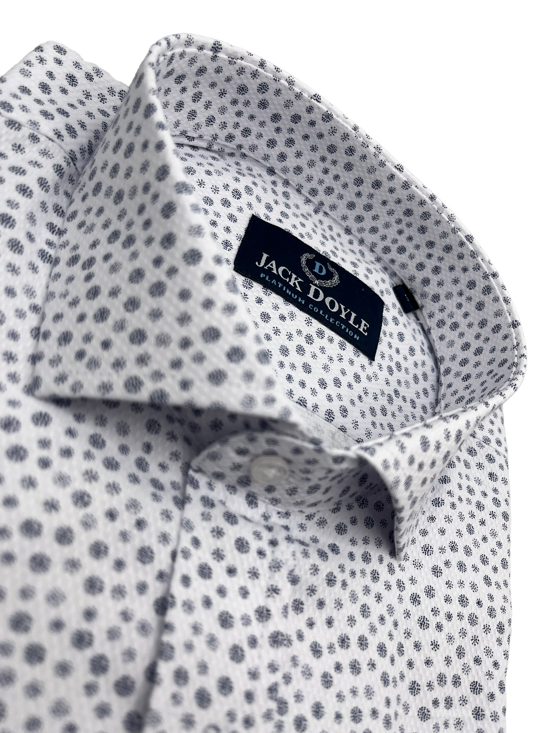 Navy Flower Textured White Shirt
