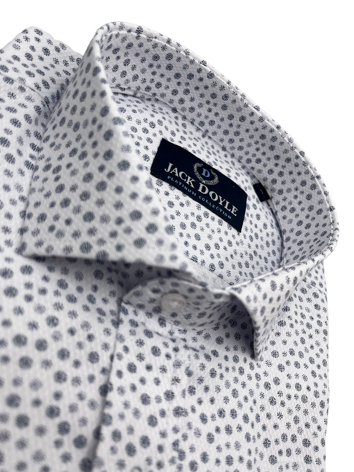 Navy Flower Textured White Shirt