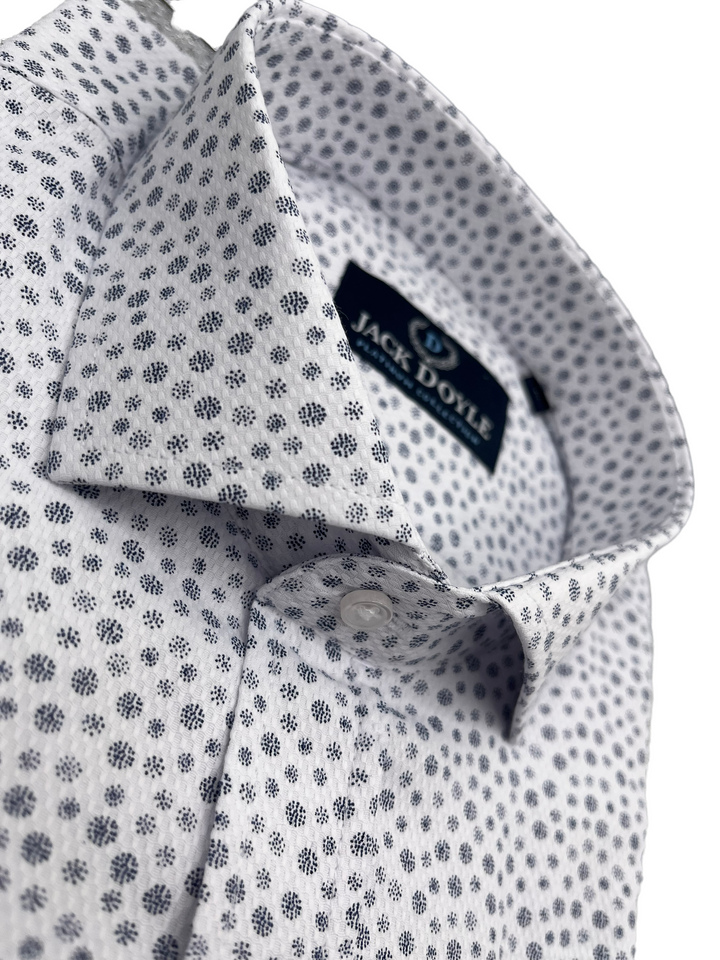 Navy Flower Textured White Shirt