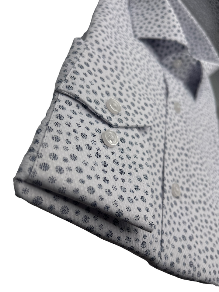 Navy Flower Textured White Shirt