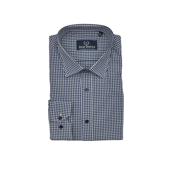 Navy Gingham Check Shirt With Chest Pocket