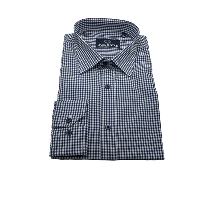 Navy Gingham Check Shirt With Chest Pocket