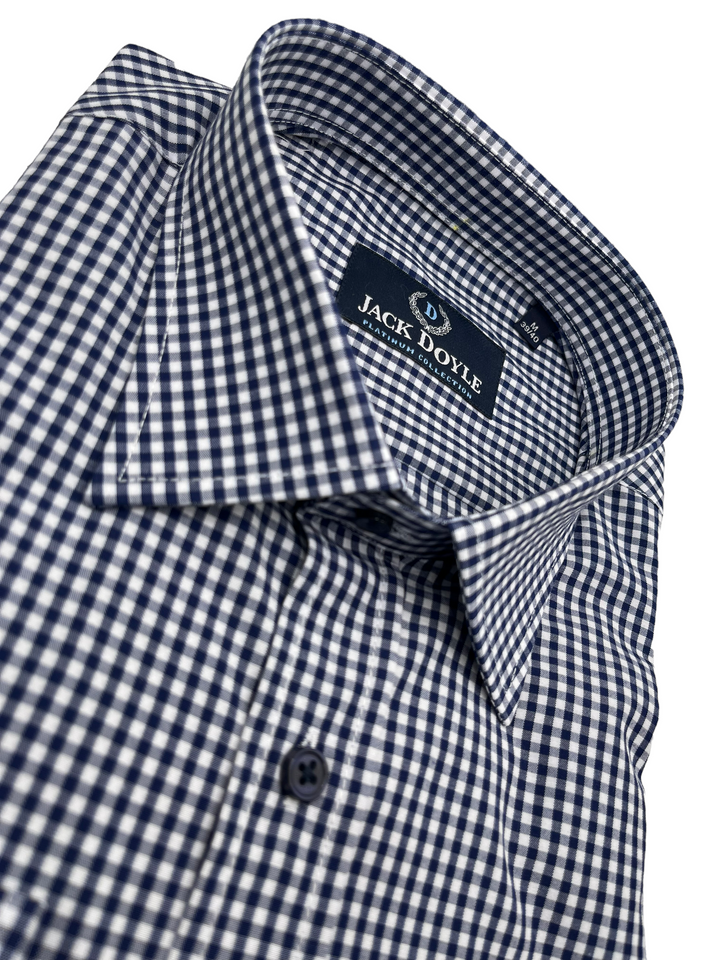 Navy Gingham Check Shirt With Chest Pocket
