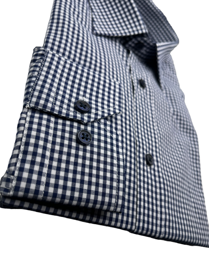 Navy Gingham Check Shirt With Chest Pocket