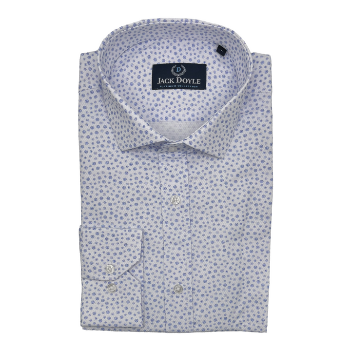 Sky Blue Flower Textured White Shirt