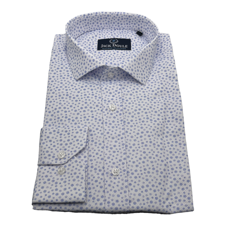 Sky Blue Flower Textured White Shirt