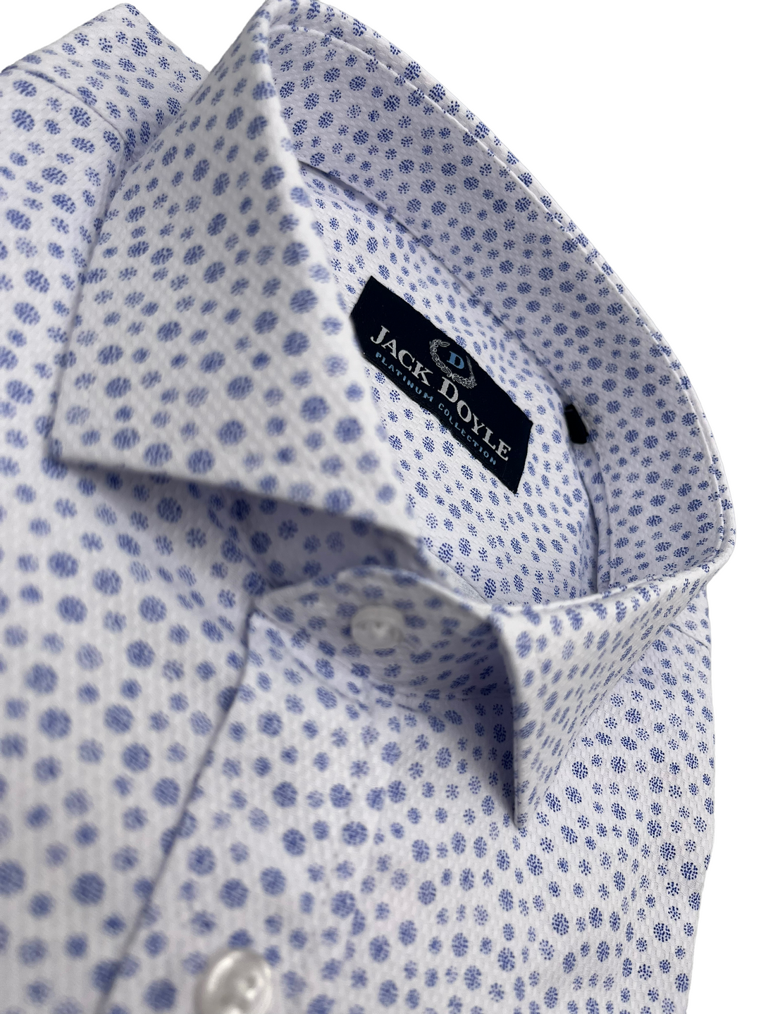 Sky Blue Flower Textured White Shirt