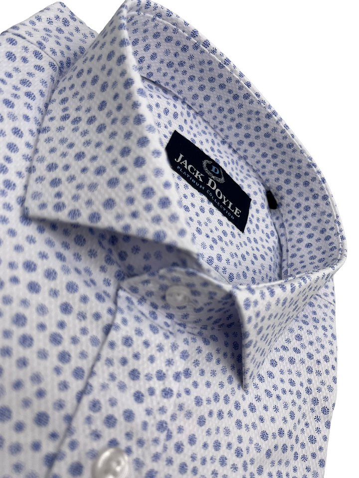 Sky Blue Flower Textured White Shirt