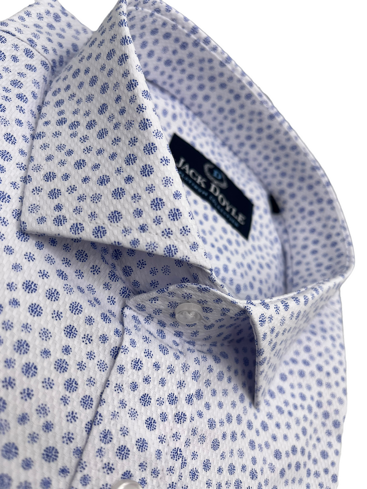 Sky Blue Flower Textured White Shirt
