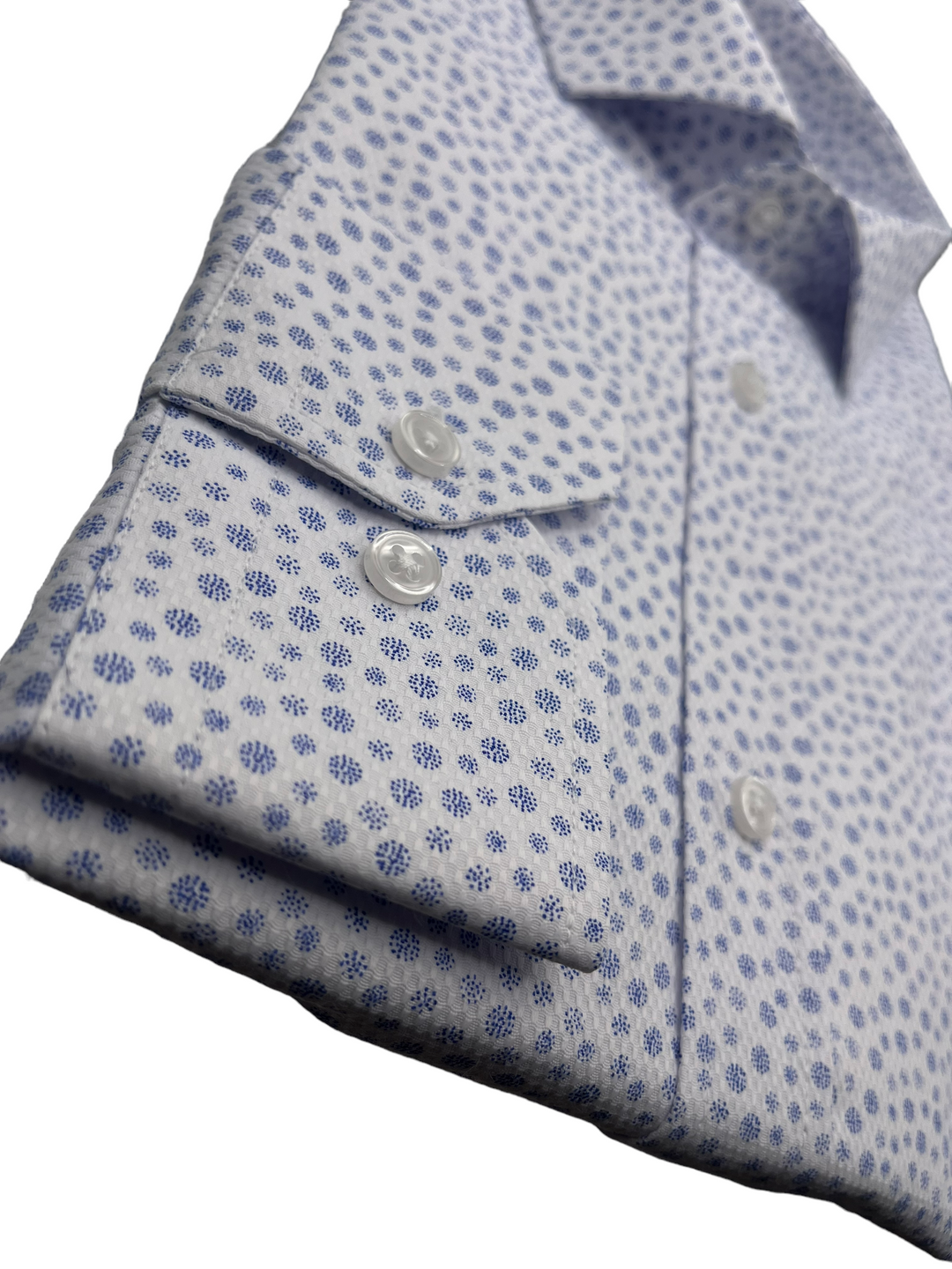 Sky Blue Flower Textured White Shirt