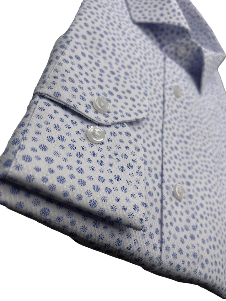 Sky Blue Flower Textured White Shirt
