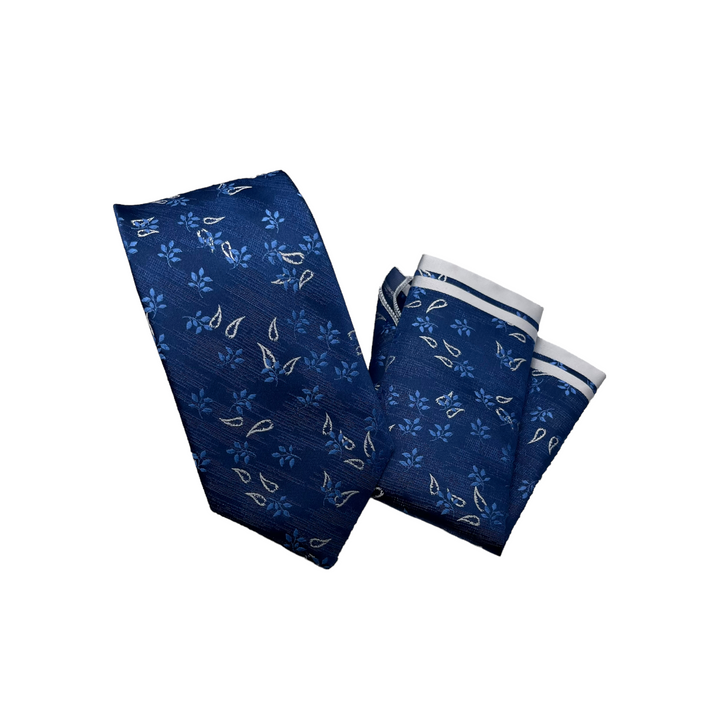 Blue & Silver Paisley Tie & Pocket Square