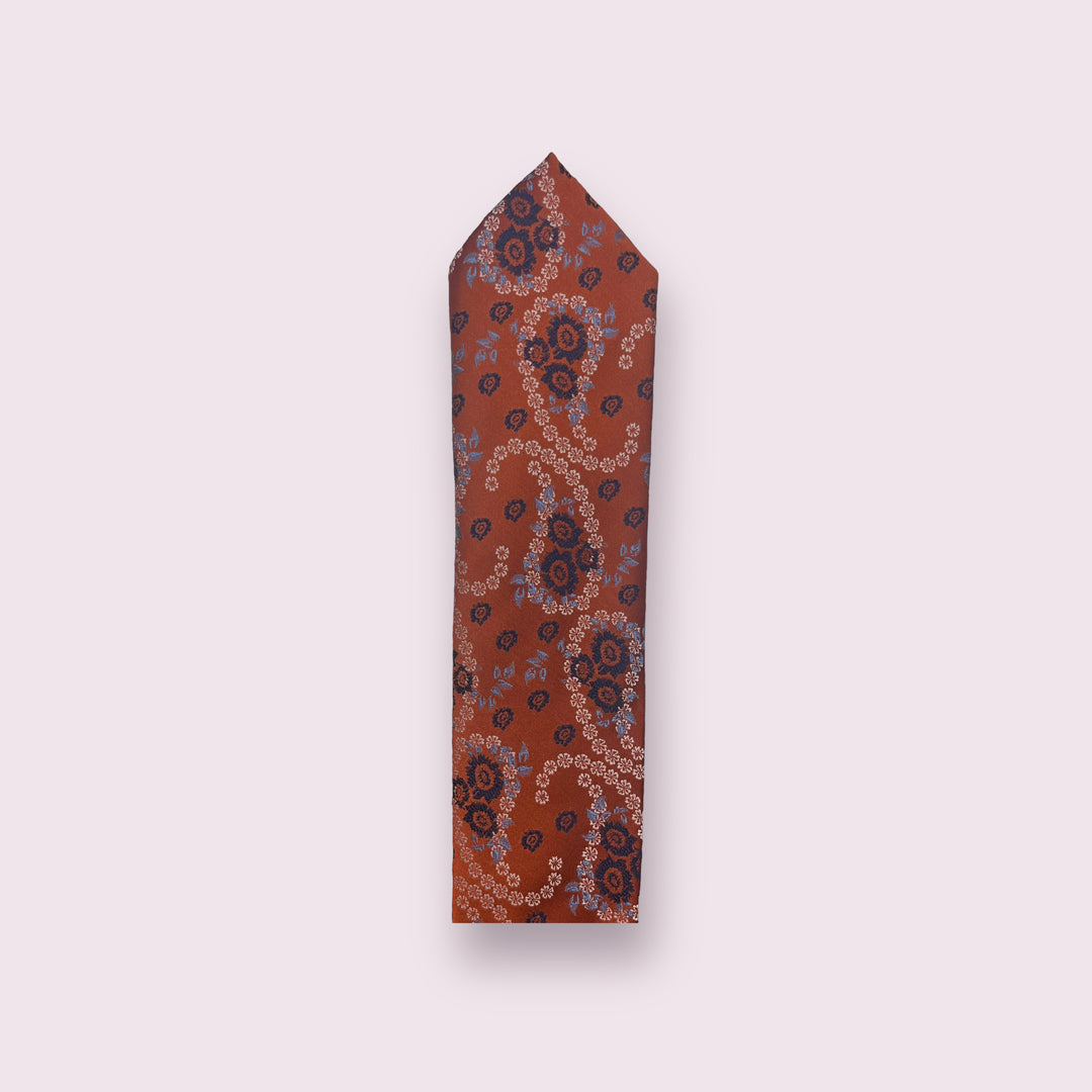 Orange Paisley Pattern Tie and Pocket Square
