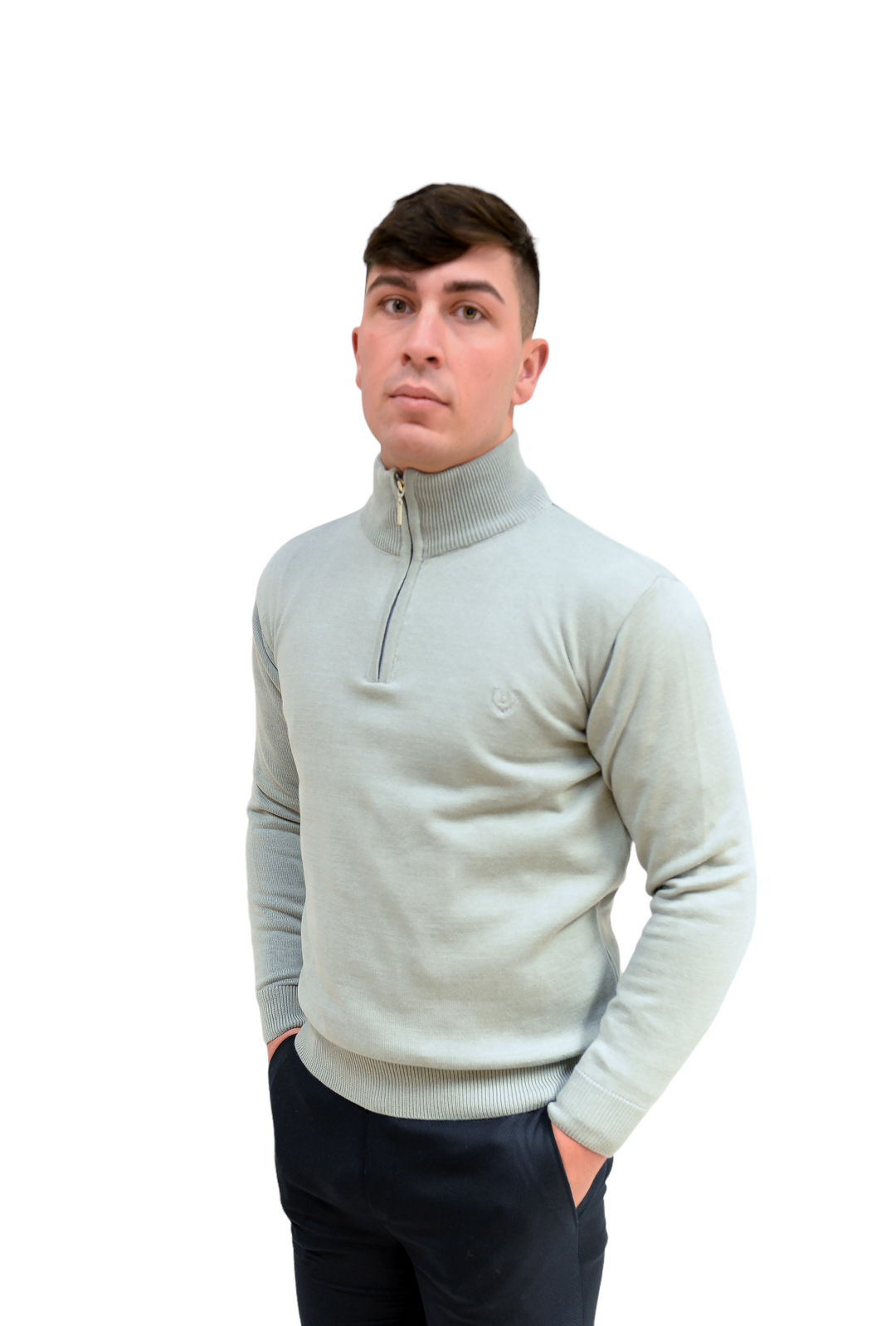 Light Grey Light Knit 1/4 Zip Jumper