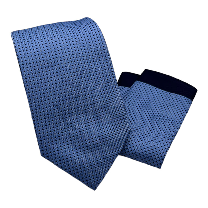 Blue Navy Print Tie and Pocket Square