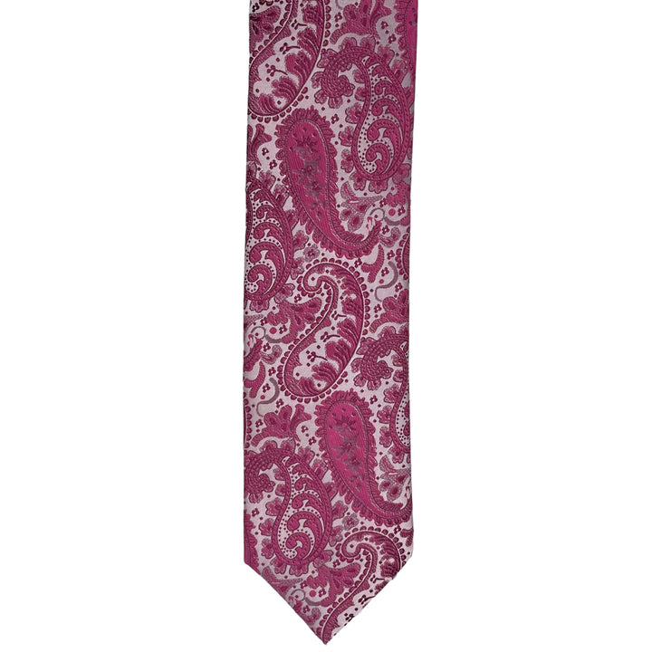 Cerise Paisley Print Tie and Pocket Square