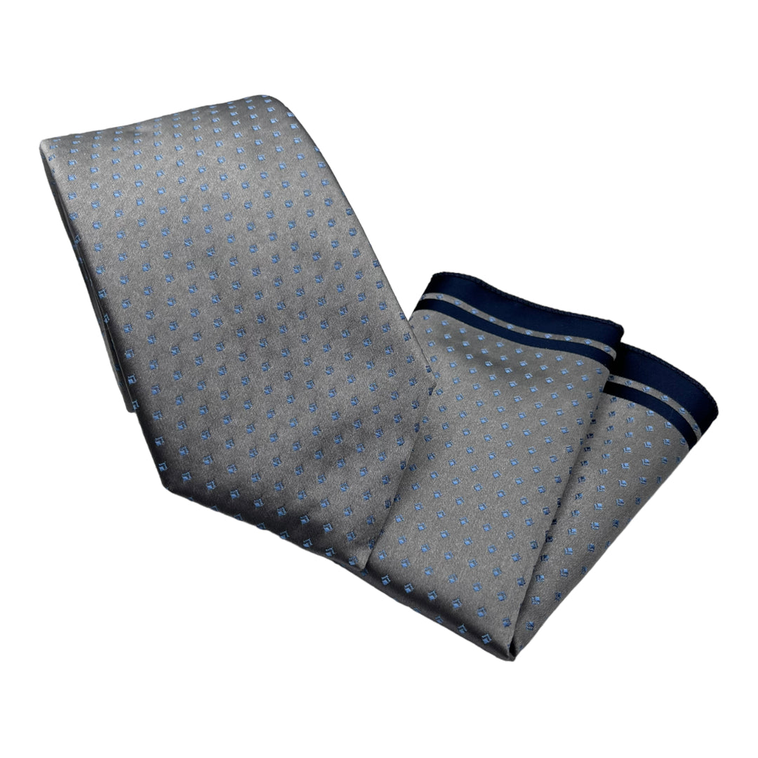 Grey Sky Blue Print Tie and Pocket Square
