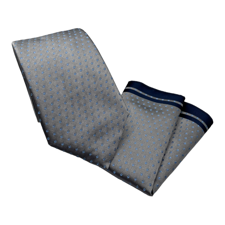 Grey Sky Blue Print Tie and Pocket Square