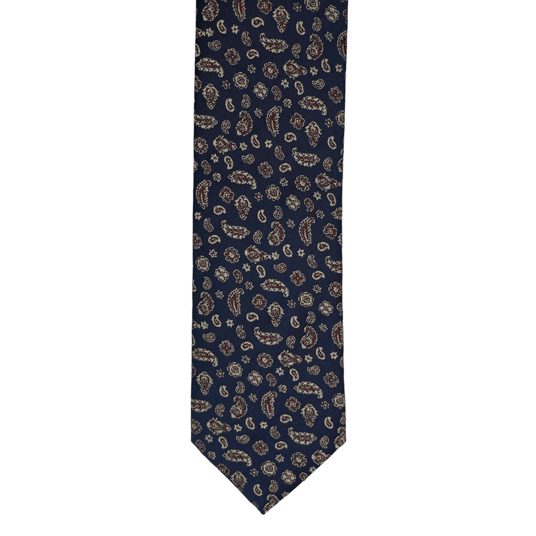 Navy Burdundy Paisley Print Tie and Pocket Square