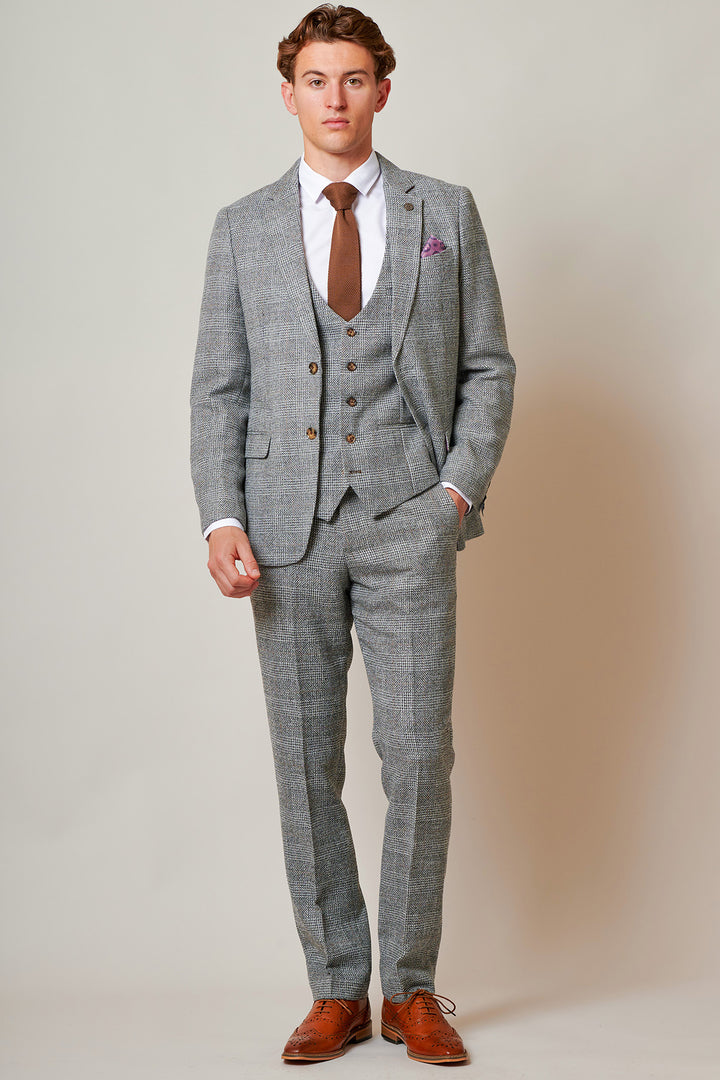 Kris Silver Grey Check Tweed Three Piece Suit