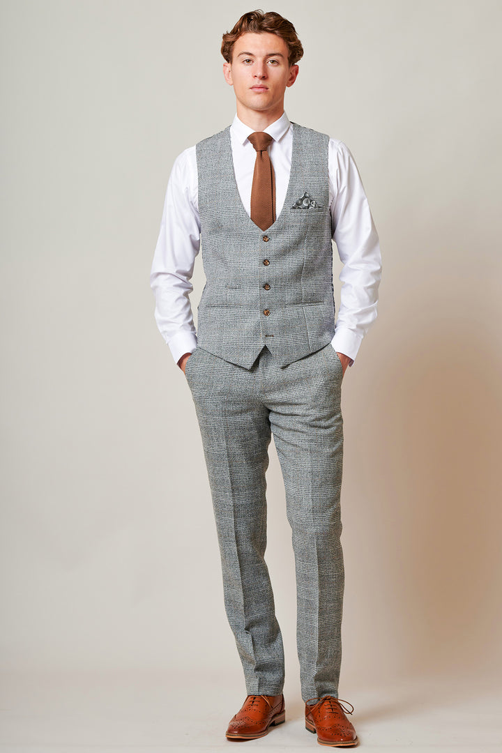 Kris Silver Grey Check Tweed Three Piece Suit