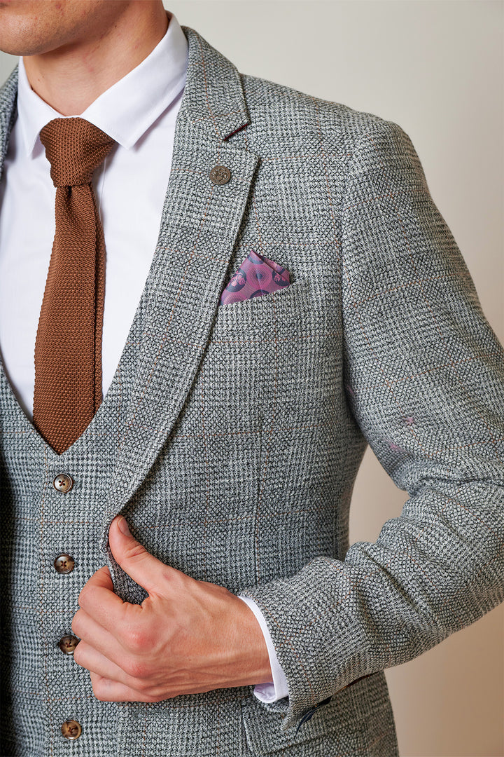 Kris Silver Grey Check Tweed Three Piece Suit
