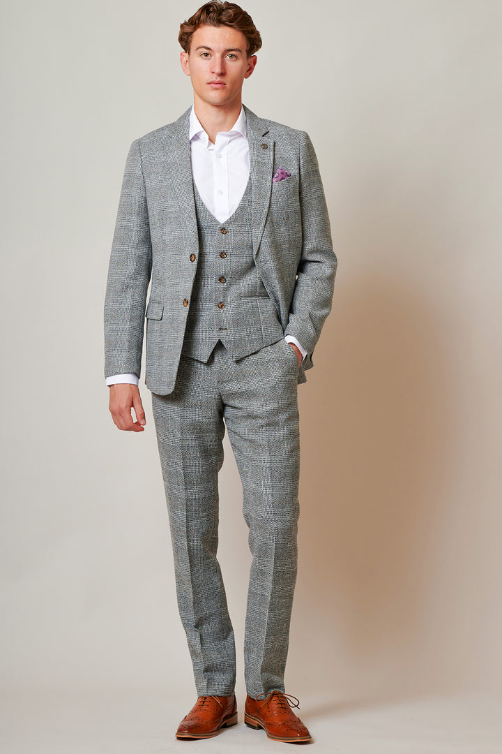 Kris Silver Grey Check Tweed Three Piece Suit