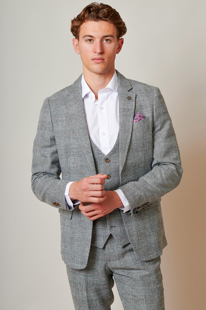 Kris Silver Grey Check Tweed Three Piece Suit