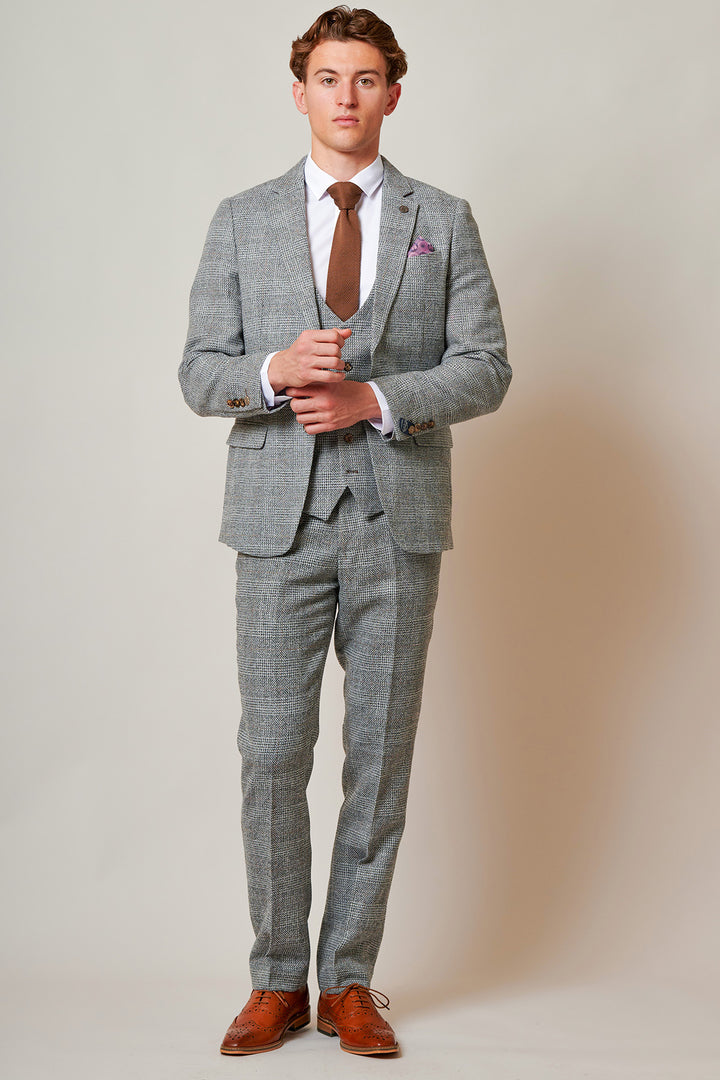 Kris Silver Grey Check Tweed Three Piece Suit