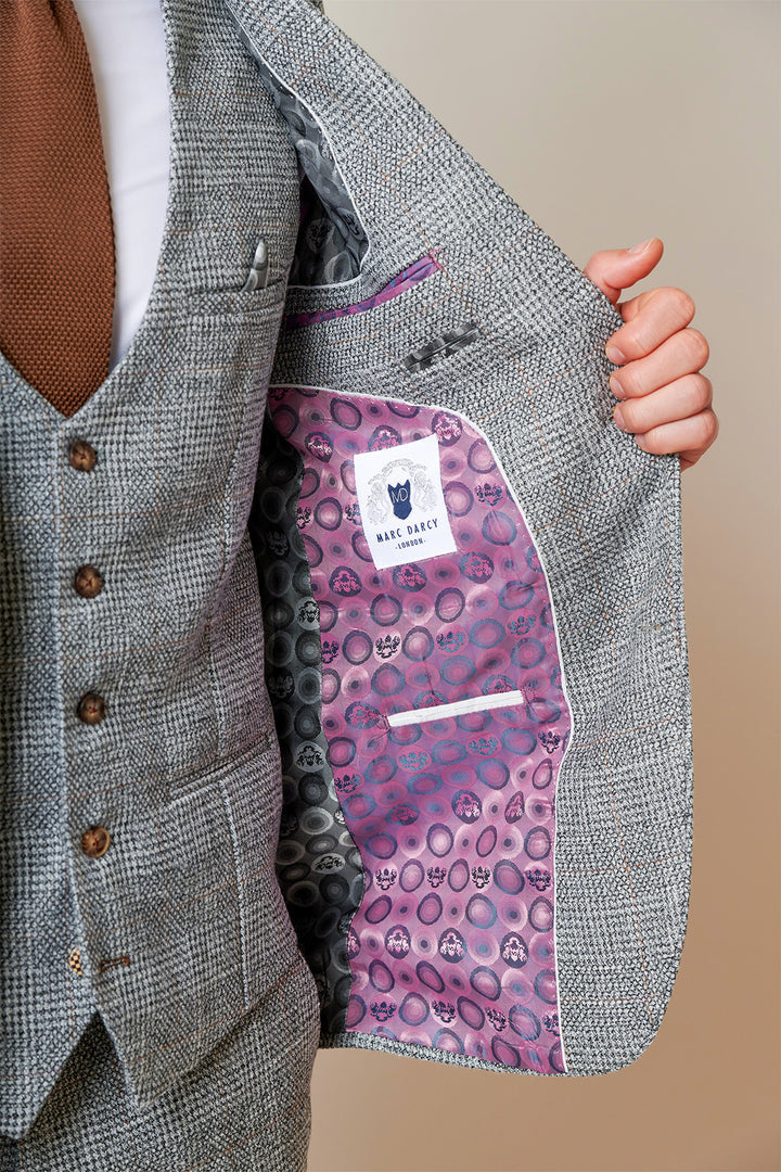 Kris Silver Grey Check Tweed Three Piece Suit