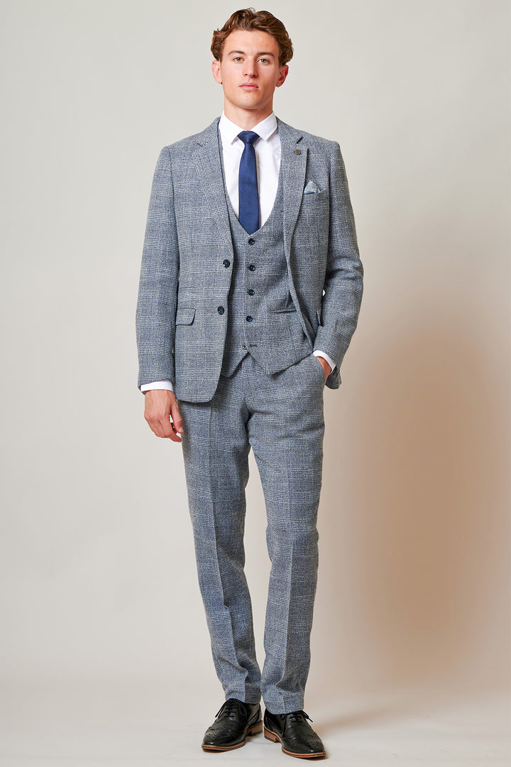 Kris Sky Blue Check Tweed Three Piece Suit