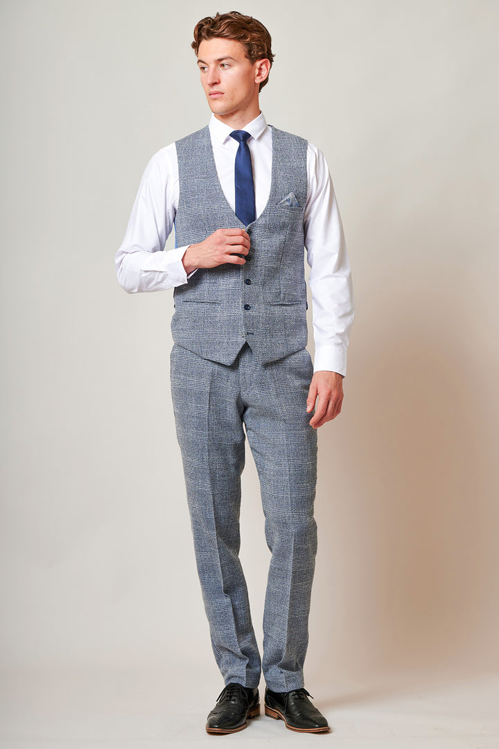 Kris Sky Blue Check Tweed Three Piece Suit
