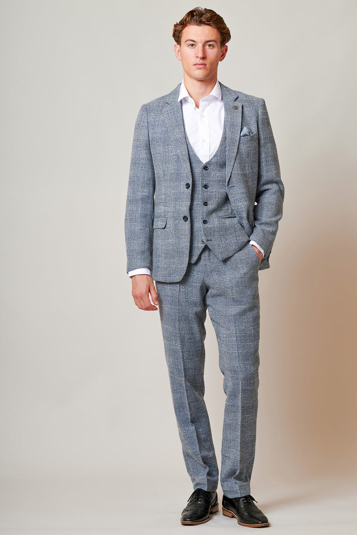 Kris Sky Blue Check Tweed Three Piece Suit